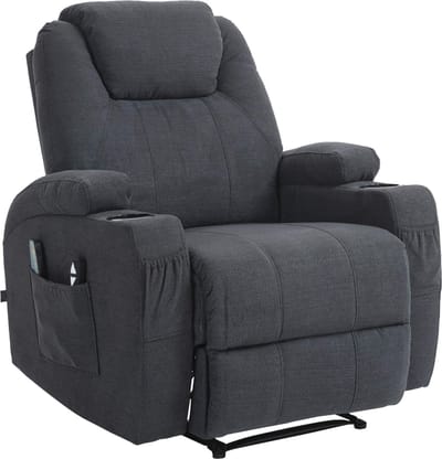 CLP Hepler Fauteuil - Met massagefunctie - Verstelbare rugleuning met voetensteun - TV-fauteuil met warmtefunctie - donkergrijs Stof