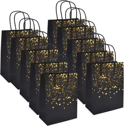 Set van 12 Kraft Papieren Tassen 15 x 8 x 21 cm, Herbruikbare Cadeautassen voor Feestdagen, Bruiloften en Verjaardagen