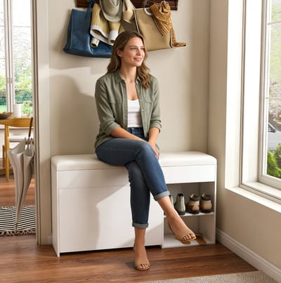 DESMIU Schoenenkast - Schoenenbank Met Opklapbaar Opbergvak En Draaibaar Schoenenrek - Voor Hal En Woonkamer - MDF - 100x30x52 Cm - Wit