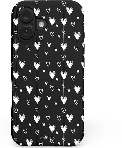 Casetastic hoesje geschikt voor Apple iPhone 16 - MagSafe - Dubbellaagse bescherming - Hangend Hartje - Fashion Case - Zwart Grijs