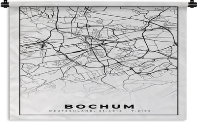 Wandkleed - Wanddoek - Kaart - Stadskaart - Bochum - Plattegrond - 180x120 cm - Wandtapijt