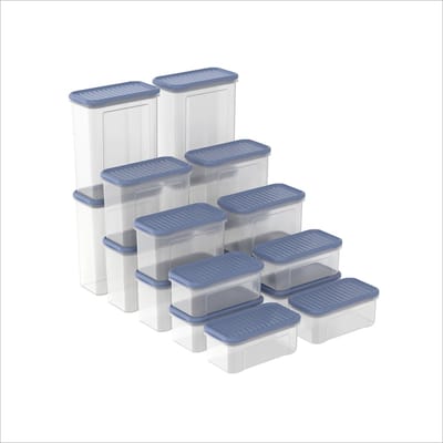 Rotho DOMINO - set voorraadbussen en strooibussen 18-delig - vaatwasser bestendig - blauw