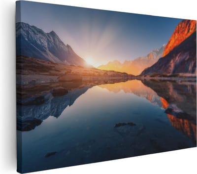 Artaza Canvas Schilderij Zonsondergang - 30x20 cm - Klein - Wanddecoratie Bergen - Muurdecoratie Landschap - Kamer Accessoires Natuur