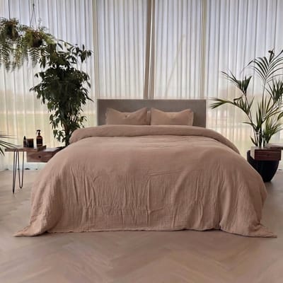 Kayori Caro Dekbedovertrek Mousseline - 140x200-220 + 1 sloop - 100% biologisch katoen - Eenpersoons - Taupe