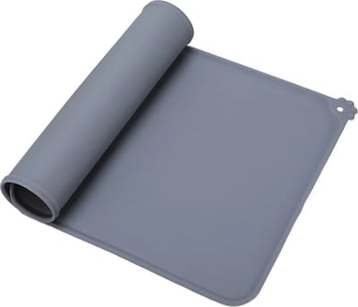 WiseGoods Premium Waterproof Kattenmat / Hondenmat - Hondenvoer & Kattenvoer Mat - Matten Voor Drinkbak En Voerbak - Grijs 48x30