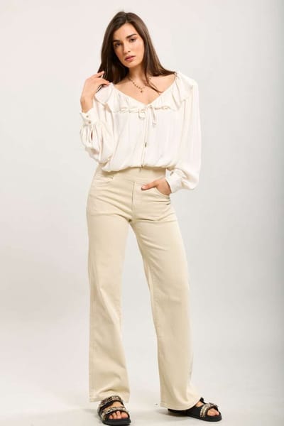 Toxik3 - Broek hoge taille jog denim licht beige straight extra comfy