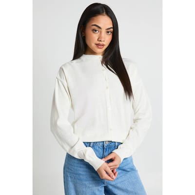 boohoo Dames Vest Met Ronde Hals En Knoopsluiting | Ecru | Maat: Large