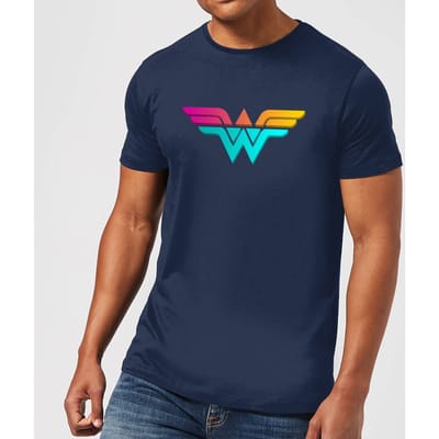 Justice League Neon Wonder Woman Men's T-Shirt - Navy - S
