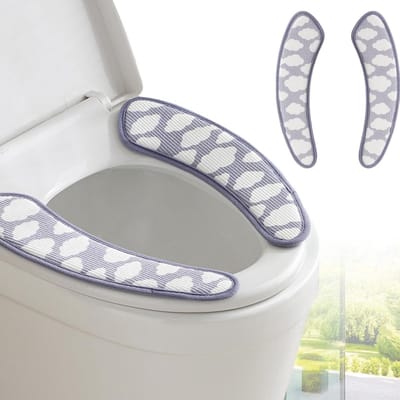 Dik en warm toiletbrilhoes, wasbaar en herbruikbaar kussen met TPR-lijm en wolkenpatroon voor extra comfort en isolatie, ideaal voor koude dagen en badkamerdecoratie