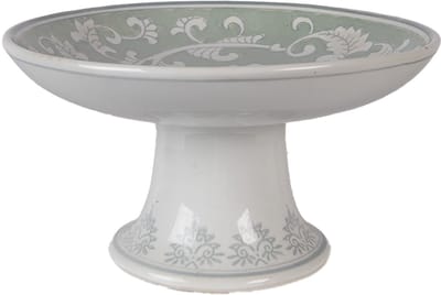 Clayre & Eef Taartplateau op Voet Ø 21x11 cm Wit Groen Porselein