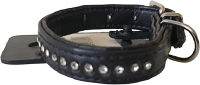 NOBBY Design Crystal Hondenhalsband / Halsband - Echt Leder - Zwart - Nekomvang: 13,5 - 17 cm (GELIEVE ALVORENS BESTELLEN OPMETEN)