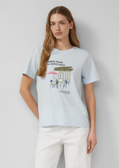 Zachte jersey T-shirt met print aan de voorkant en logo detail vrouw s.Oliver