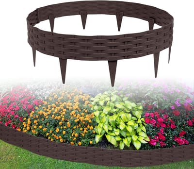 Gazonrand Tuinpalissade - Bloembed omranding - Tuin Vormgeven - Rotan Look Kunststof - 10 Meter Set - Bruin