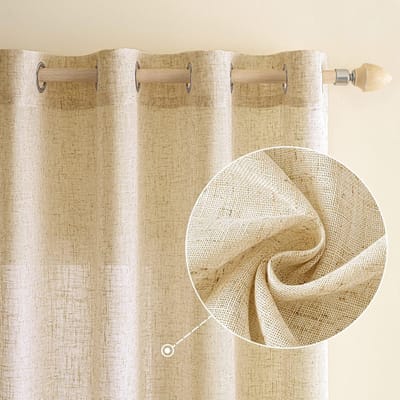 Gordijnen, linnen, gordijn met oogjes, voile, linnenlook, modern, half-transparant, voor woonkamer, decoratief, kinderkamer, lusgordijn, keukengordijnen, set van 2, 140 x 245 cm (b x h), beige