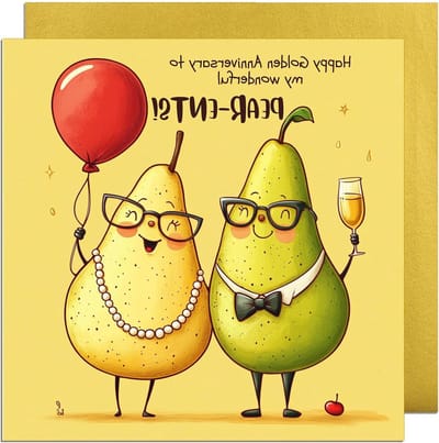 Trouwverjaardag Kaart - Verjaardagskaart Ouders - Gouden Jubileum - Extra Dikke Kaart - 15 x 15 cm - Goud