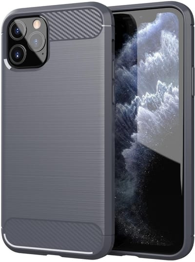 Cadorabo Hoesje geschikt voor Apple iPhone 11 PRO MAX in BRUSHED GRIJS - Beschermhoes van flexibel TPU siliconen in roestvrij staal-carbonvezel look Case Cover