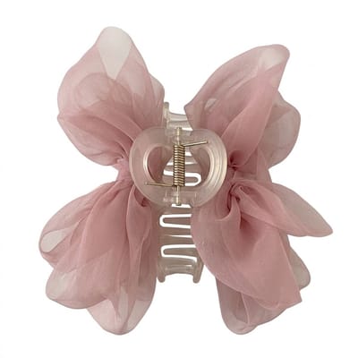 Roze strik haar clip – dames – grote chiffon strik met transparante kunststof haar klem – elegante decoratieve haar accessoire