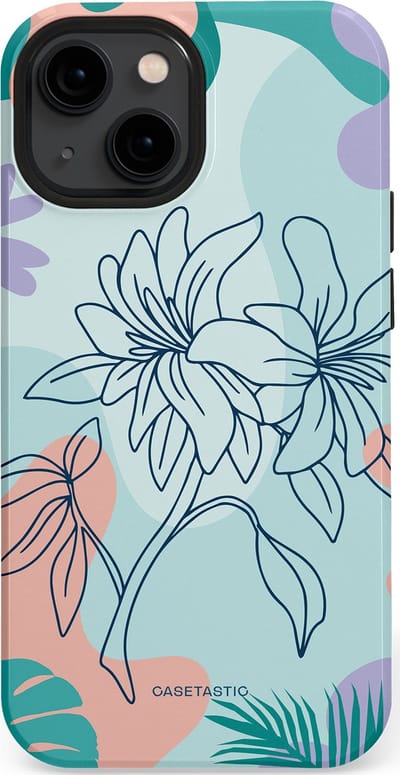 Casetastic Hoesje Geschikt voor Apple iPhone 13 Mini Magsafe - Stijlvolle Beschermende Duo-layer Case - Mint Bloemprint