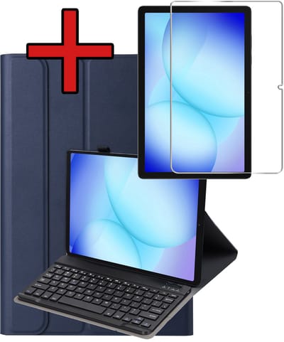 Hoes - Geschikt voor Samsung Galaxy Tab A11 Plus - Met Screenprotector - Toetsenbord Case - Keyboard Book Cover - Hoesje - Donkerblauw