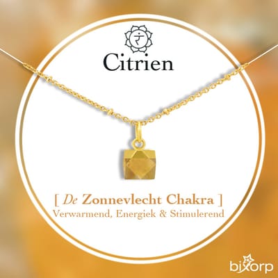 Bixorp Gems Citrien Chakra ketting - 18 Karaat Verguld Goud & Roestvrij Staal - Zonnevlecht Chakra - 36cm + 8cm verstelbaar