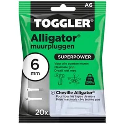 Toggler Plug Voor Massieve Muur Alligator Kunststof - Diameter 6 Mm - 20 Stuks