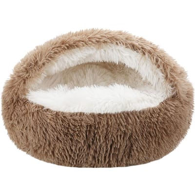 Ronde Pluizige Kattenmand met Kap Kattenmand Grot Kattenmand Donut voor Binnenkatten, Kalmerende Hond Kattenmanden voor Kleine Middelgrote Hond Kat S beige