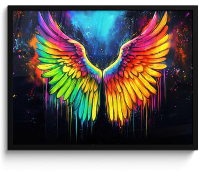 Poster in lijst - Fotolijst 70x50 cm - Posters - Regenboogkleuren - Vleugels - Magisch - Posterlijst zwart - Decoratie - Wanddecoratie woonkamer - Muurdecoratie slaapkamer