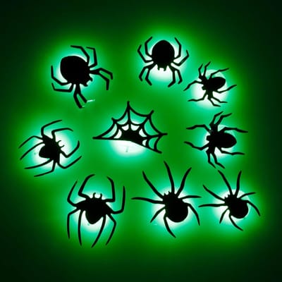 Halloween muurstickers met 9 groene spinnen - Decoratie voor een griezelige sfeer
