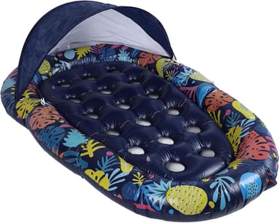 Opblaasbaar Ligbed - Zwembad Vlotter - Zomerse Ontspanning - Afneembaar Zonnescherm - 185 x 120 cm - Hawaii Ontwerp