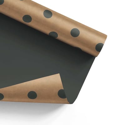Inpakpapier Bruin kraft zwart effen + stippen 50cm x 200mtr Inpakpapier Bruin kraft zwart effen + stippen 50cm x 200mtr