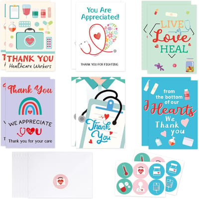 36 Bedankkaarten Set voor Verpleegkundigen & Zorgpersoneel met Enveloppen en Stickers