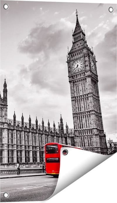 Gards Tuinposter Rode Bussen in Londen - Retro - 40x60 cm - Tuindoek - Tuindecoratie - Wanddecoratie buiten - Tuinschilderij
