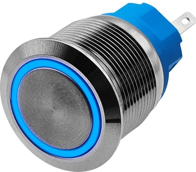 ProRide Metalen Drukschakelaar 12V ON-OFF - 22mm - Aan/uit schakelaar - Spatwaterdicht - 12V/24V - LED Indicatie Blauw