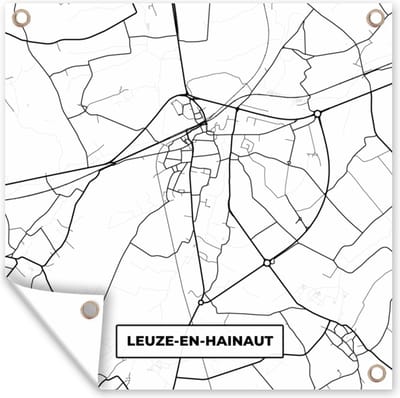 Tuin poster Stadskaart – Plattegrond – België – Zwart Wit – Leuze en Hainaut – Kaart - 200x200 cm - Tuindoek