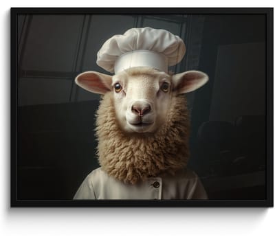 Poster in lijst - Fotolijst 70x50 cm - Posters - Schaap - Wol - Kok - Posterlijst zwart - Decoratie - Wanddecoratie woonkamer - Muurdecoratie slaapkamer