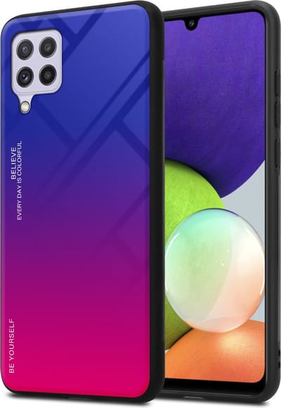 Cadorabo Hoesje geschikt voor Samsung Galaxy A22 4G / M22 / M32 4G in PAARS - ROOD - Tweekleurige beschermhoes van TPU-silicone Case Cover en achterzijde van gehard glas