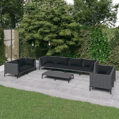 vidaXL - 9-delige - Loungeset - met - kussens - poly - rattan - donkergrijs