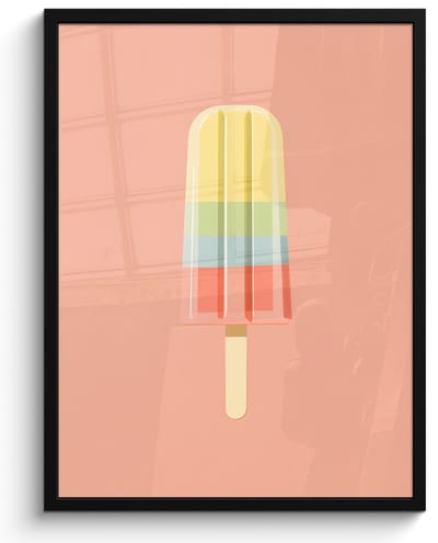 Poster in lijst - Fotolijst 50x70 cm - Posters - Waterijsje - Pasteltinten - Minimalistisch - Posterlijst zwart - Decoratie - Wanddecoratie woonkamer - Muurdecoratie slaapkamer
