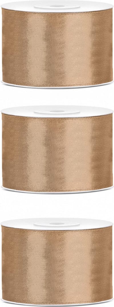 Satijn sierlint/cadeaulint - 3x - goud - 5 cm x 25 meter - Inpakken - Versieren - Decoratie - Lintjes