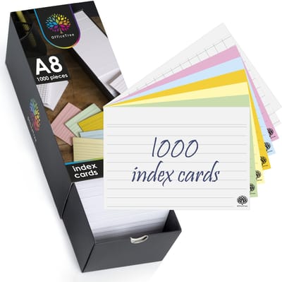 OfficeTree 1000 x Flash Cards A8 gelinieerd, vierkant, blanco en kleurrijk - revisiekaarten - indexkaarten - revisie flashkaarten om op te schrijven voor studenten - Flashcards