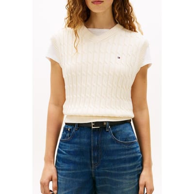 Tommy Hilfiger Cotton Cable Mid V-neck Calico Taglia: M | Maglioni Outlet | Donna