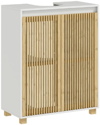 Ruimtebesparende bamboe onderkast voor wastafel 60x30x75cm 2 lade-achtige deuren.