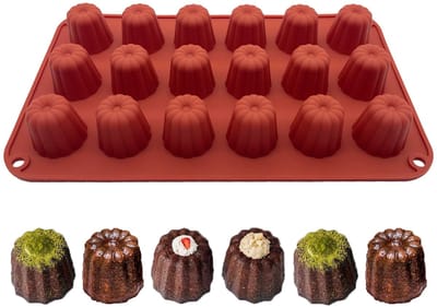 Dailygoods - duoyif Cakevorm van siliconen, 18 holtes, 32 x 35 mm, cannellevorm, cakevormen voor cannelés, gecanneleerde vorm voor cupcakes, brood, taarten, cakes, chocolade, puddings (bruin, H32 mm)