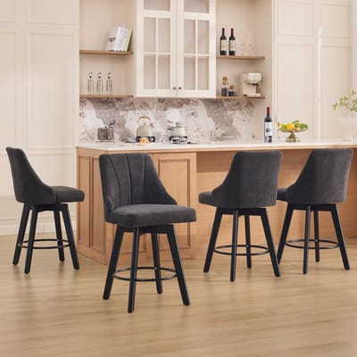 Barkruk - Set Van 2 - Gestoffeerde Barstoel Met Rugleuning Voetsteun - Keuken Eiland Bar - Stoff - Grijs