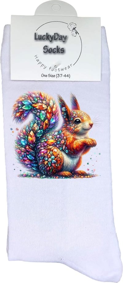 Eekhoorn - Verjaardag cadeau - Grappige sokken - Print sokken - Leuke sokken voor heren en dames - Moederdag - Vaderdag - Cadeau voor hem en haar - Kerstcadeau - Vrolijke sokken - Valentijns cadeau - Bling - Socks waar je Happy van wordt - Maat 37-44