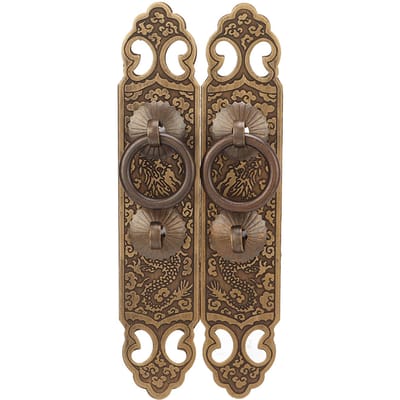 Ensemble de 2 plaques de finition pour armoire, motif porte-bonheur, poignée verticale droite, en laiton bronze chinois.