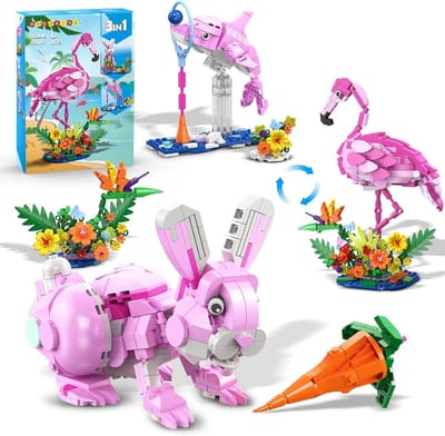 HOGOKIDS 3-in-1 Roze Dieren Bouwsets - 558 Delen - Educatief Bouwpakket voor Kinderen 6+ Jaar