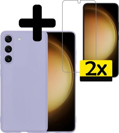 Hoesje - Met 2x Screenprotector - Geschikt voor Samsung Galaxy S23 - Sterk & Shockproof - Back Cover - Siliconen Case - Telefoon Hoes - Telefoonhoesjes - Lila