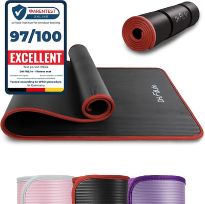 DH FitLife Trainingsmat, fitnessmat, sportmat, 183 x 61 x 1 cm, extra scheurvast, yogamat, antislip en dik, workout mat (zwart)