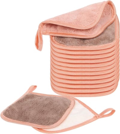 Herbruikbare Make-up Verwijderdoeken, 12 Stuks Microvezel Gezichtsreinigingsdoeken, Wasbare Mini Make-up Pads voor Gevoelige Huid en Reizen